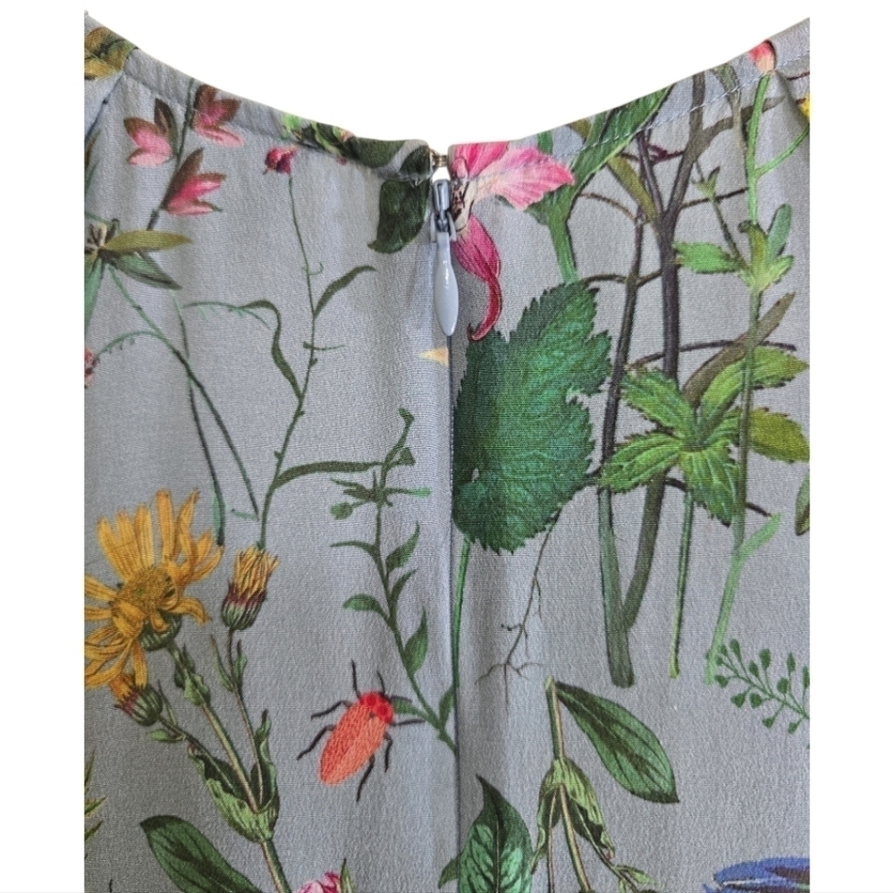 The Kooples Silk Folkloric Print Midi Dress XS Light Blue Floral Pleated Skirt - Picture 9 of 12